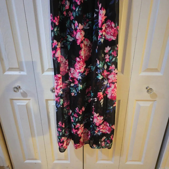 Express Women's Black Floral Print Sleeveless Side Slit Maxi Dress Size S/P - Picture 5 of 16